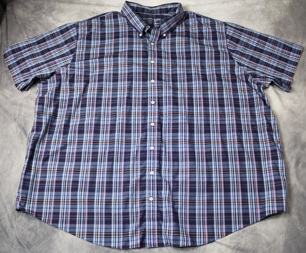 Brooks Brothers Shirt Mens 5XL Blue Plaid Non Iron Supima Cotton Short Sleeve